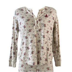 Lauren Ralph Lauren Floral Pajama Set Button Up Top Pants Pink Roses Size Small